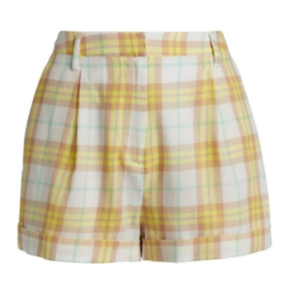 Rag and bone Ivy Pleated Plaid Shorts Yellow size 8